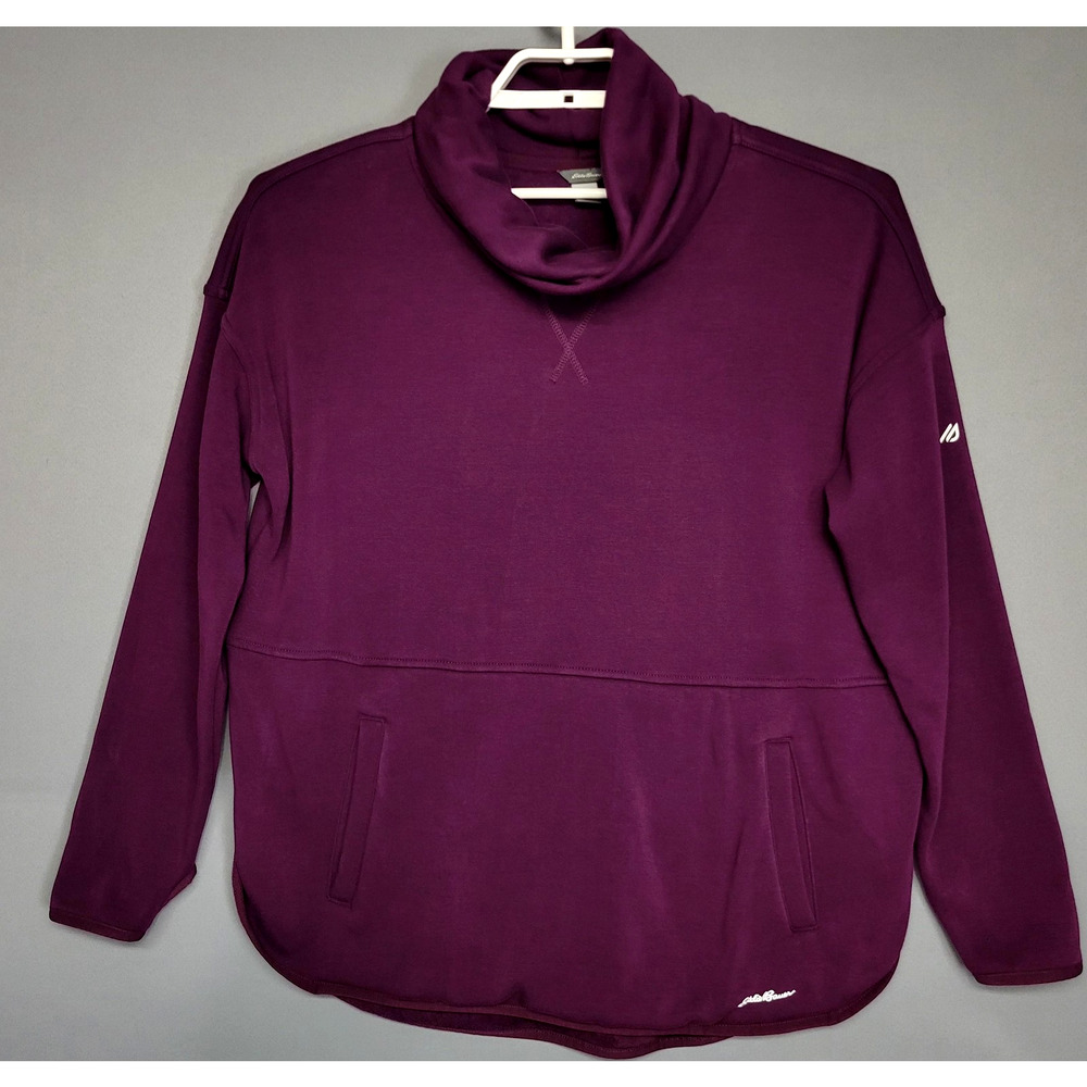 Eddie Bauer Pullover Womens Large Cowl Neck Soft Fleece Thumbholes Pockets Cozy